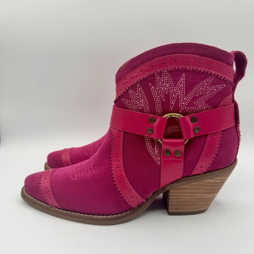 Dingo Gummy Boots Women's Size 7 Pink Suede‎ Harness Western Booties - Picture 10 of 16